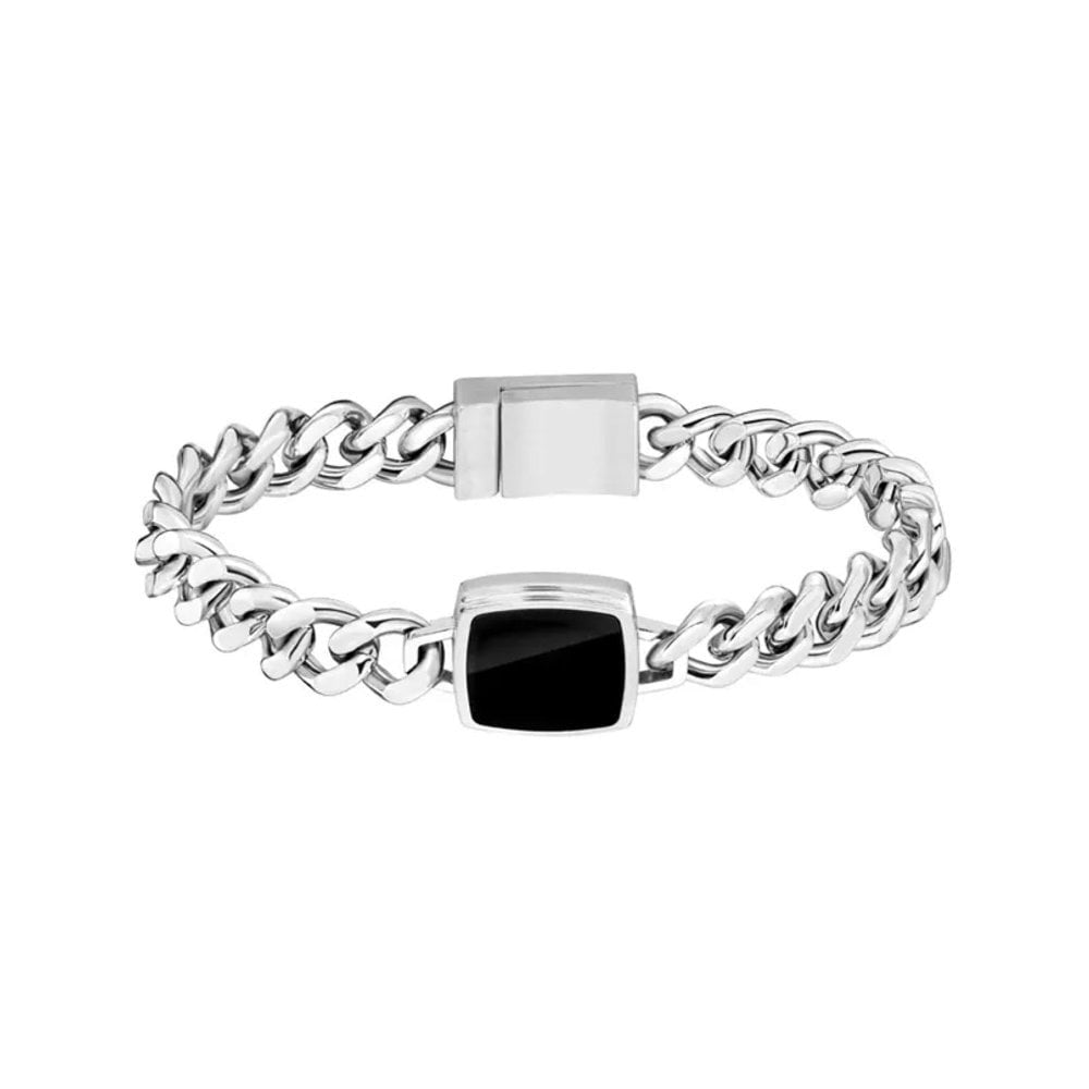 BOSS JEWELLERY MEN'S ODELL STAINLESS STEEL BRACELET WITH BLACK ONXY
