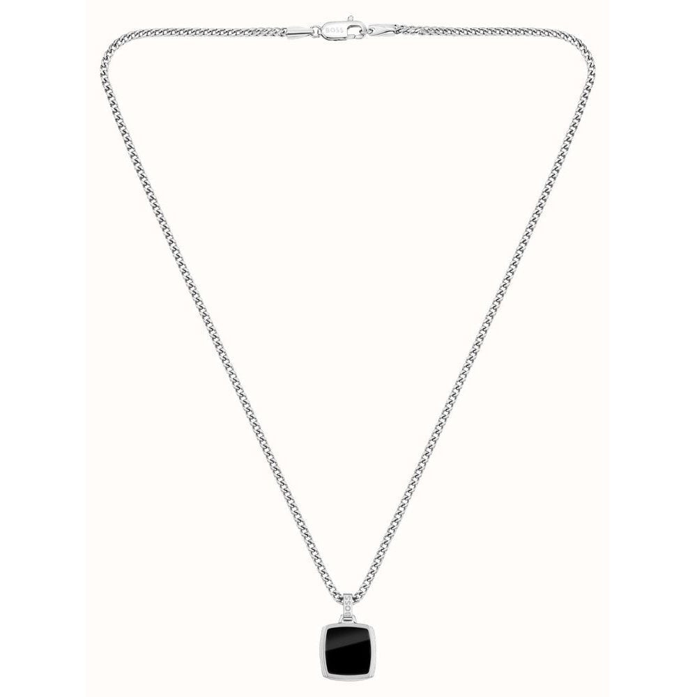 BOSS JEWELLERY MEN'S ODELL STAINLESS STEEL NECKLACE WITH BLACK ONXY