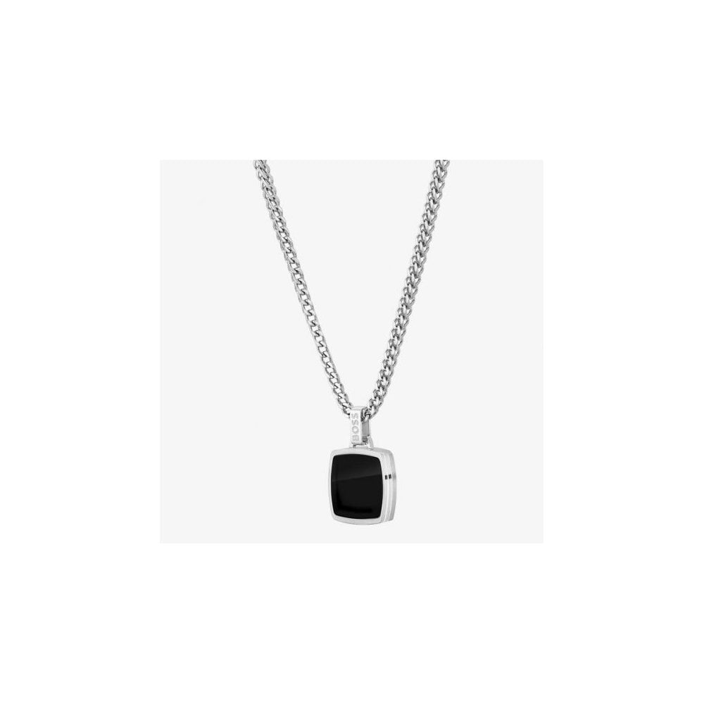 BOSS JEWELLERY MEN'S ODELL STAINLESS STEEL NECKLACE WITH BLACK ONXY