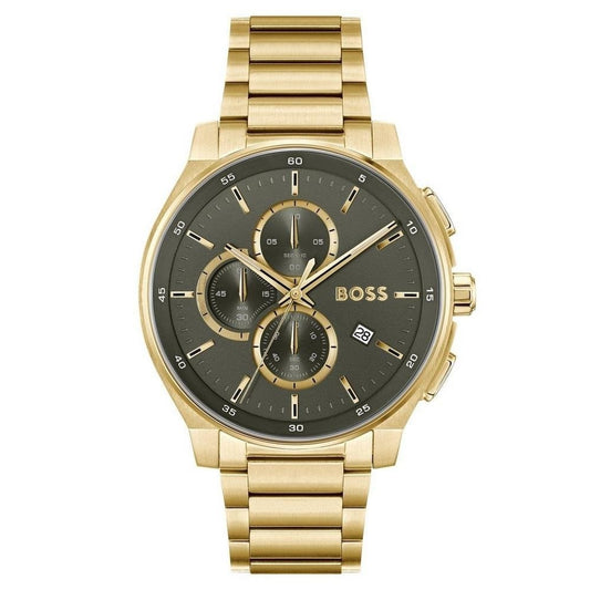 BOSS MEN'S PEAK 2.0 GREY DIAL GOLD STAINLESS STEEL WATCH