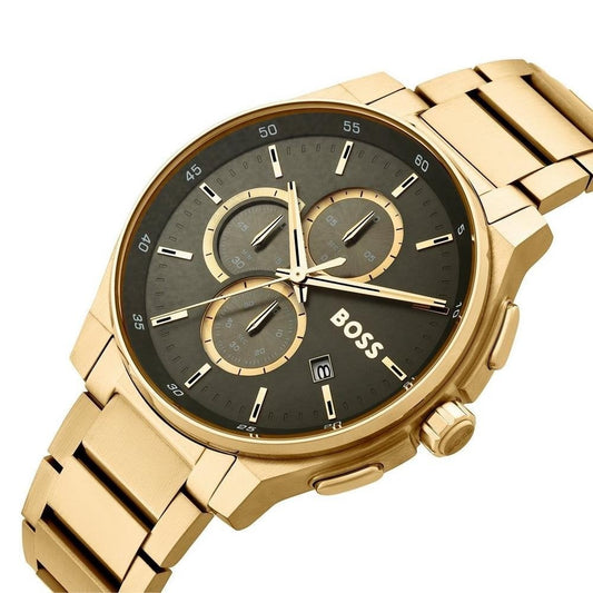 BOSS MEN'S PEAK 2.0 GREY DIAL GOLD STAINLESS STEEL WATCH