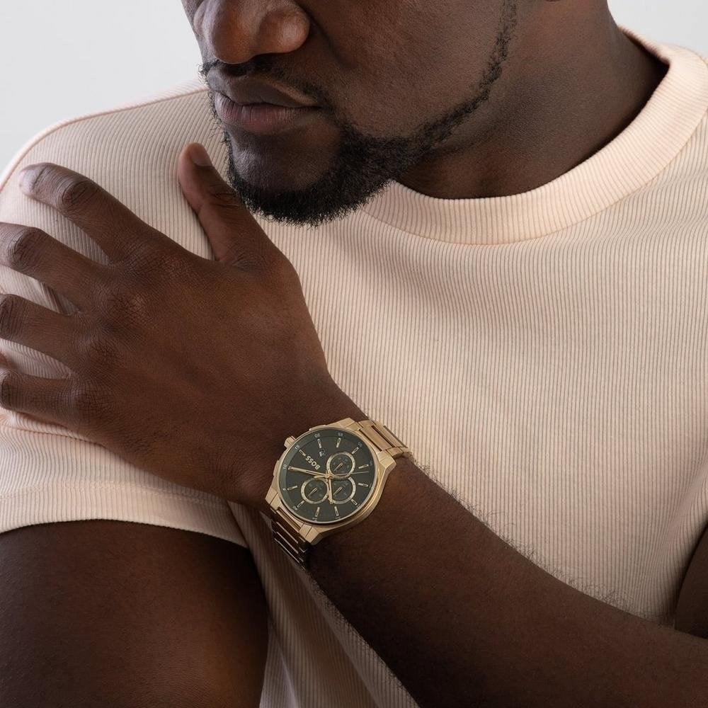 BOSS MEN'S PEAK 2.0 GREY DIAL GOLD STAINLESS STEEL WATCH