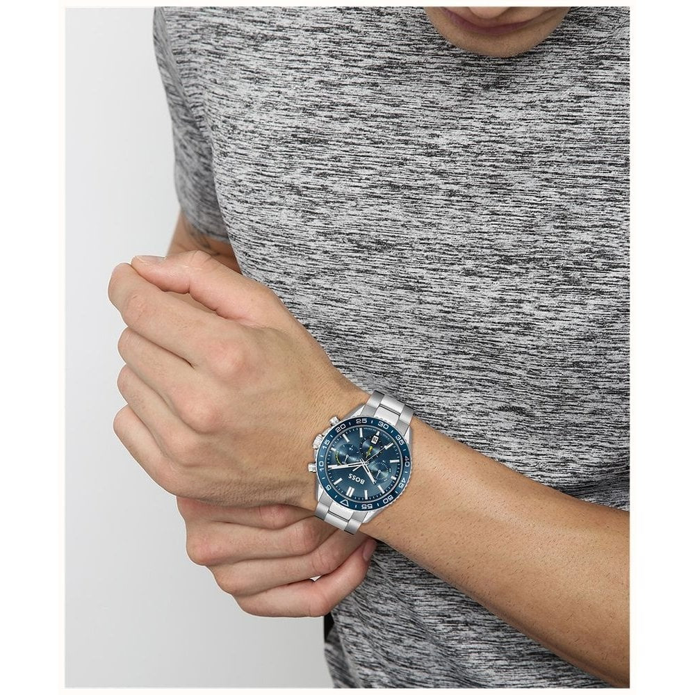 BOSS MEN'S RUNNER CHRONOGRAPH BLUE DIAL STAINLESS STEEL WATCH