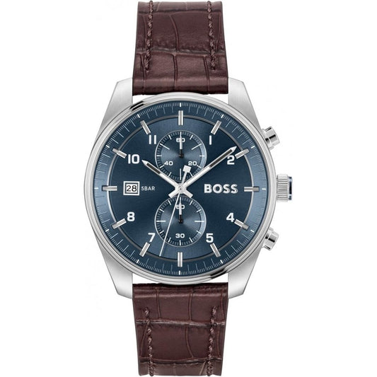BOSS MEN'S SKYTRAVELLER CHRONOGRAPH WATCH WITH BROWN LEATHER STRAP