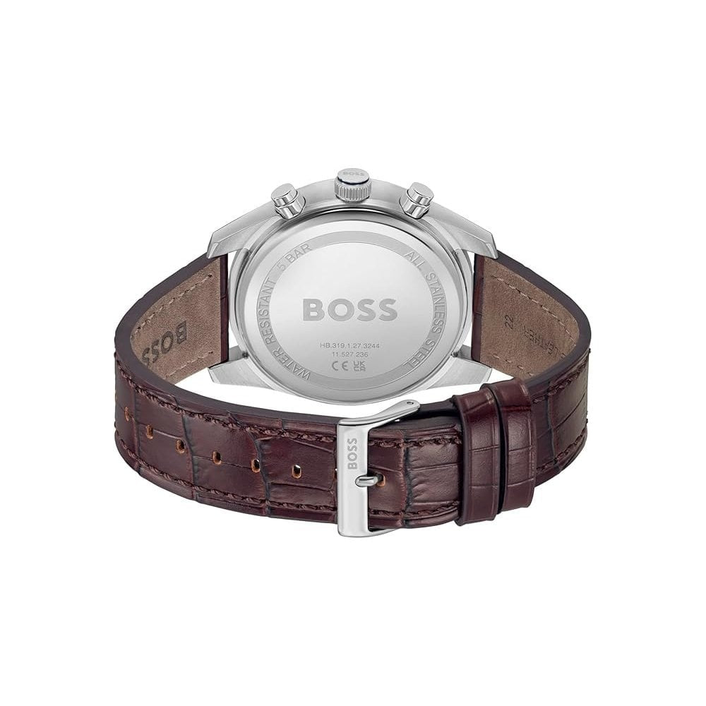 BOSS MEN'S SKYTRAVELLER CHRONOGRAPH WATCH WITH BROWN LEATHER STRAP