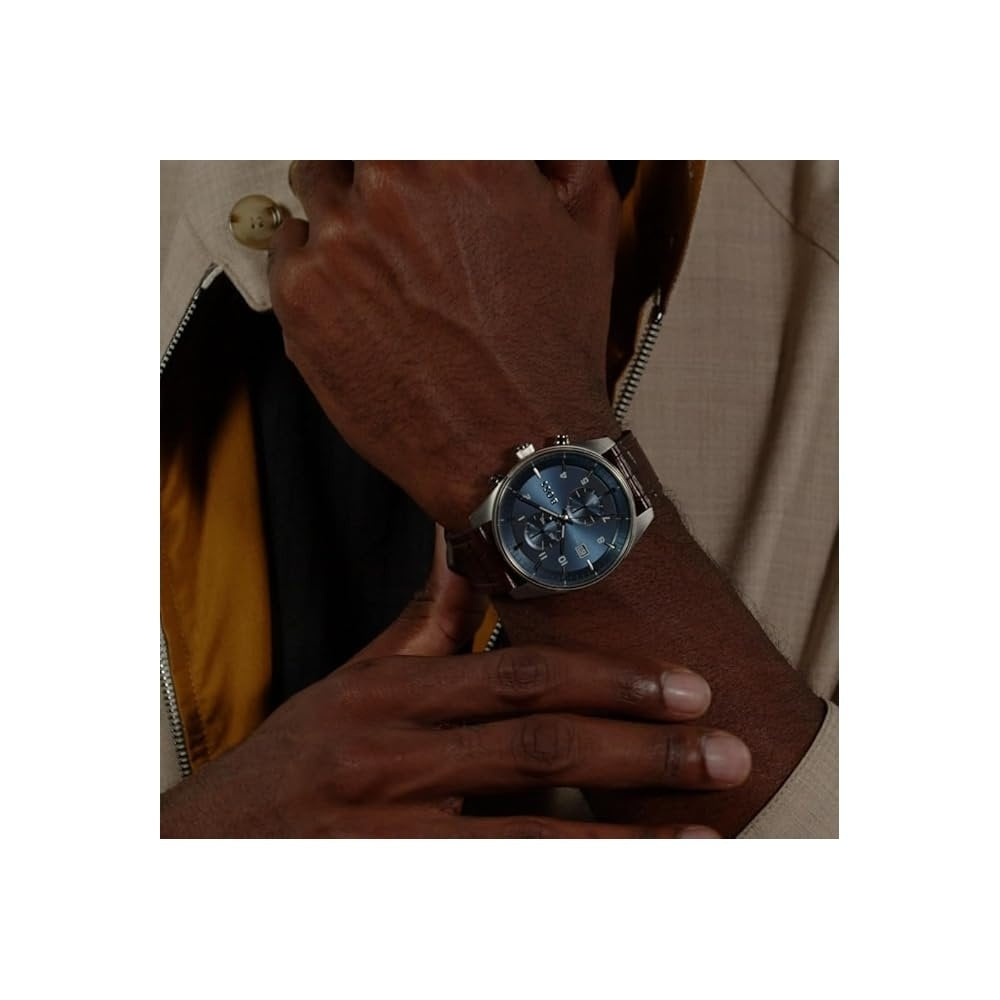 BOSS MEN'S SKYTRAVELLER CHRONOGRAPH WATCH WITH BROWN LEATHER STRAP