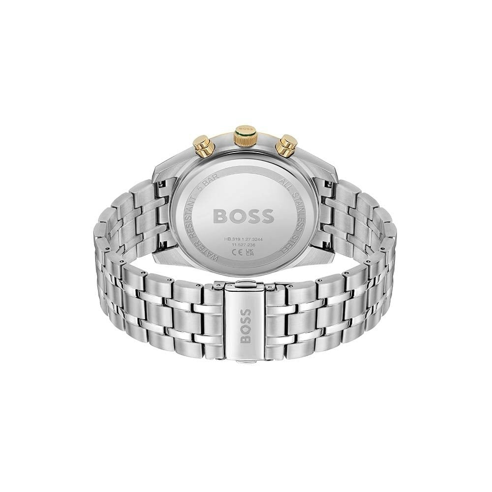 BOSS MEN'S SKYTRAVELLER GREEN DIAL TWO TONED STAINESS STEEL WATCH