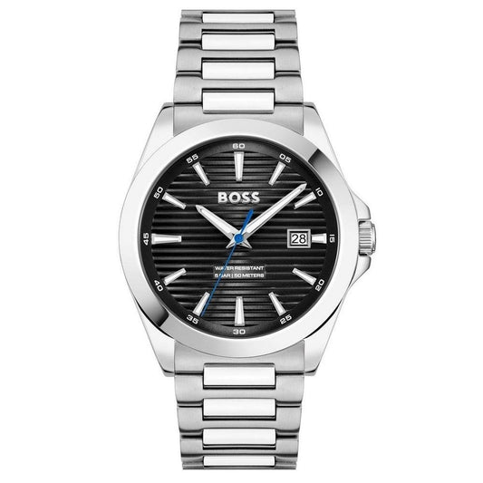 BOSS MEN'S STRIKE BLACK DIAL STAINLESS STEEL WATCH