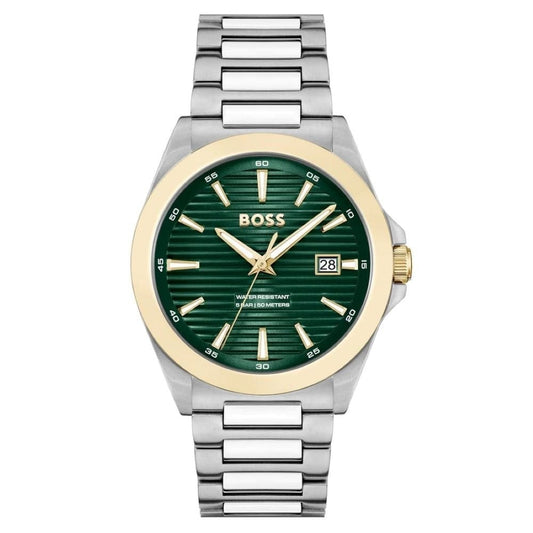 BOSS MEN'S STRIKE GREEN DIAL STAINLESS STEEL WATCH