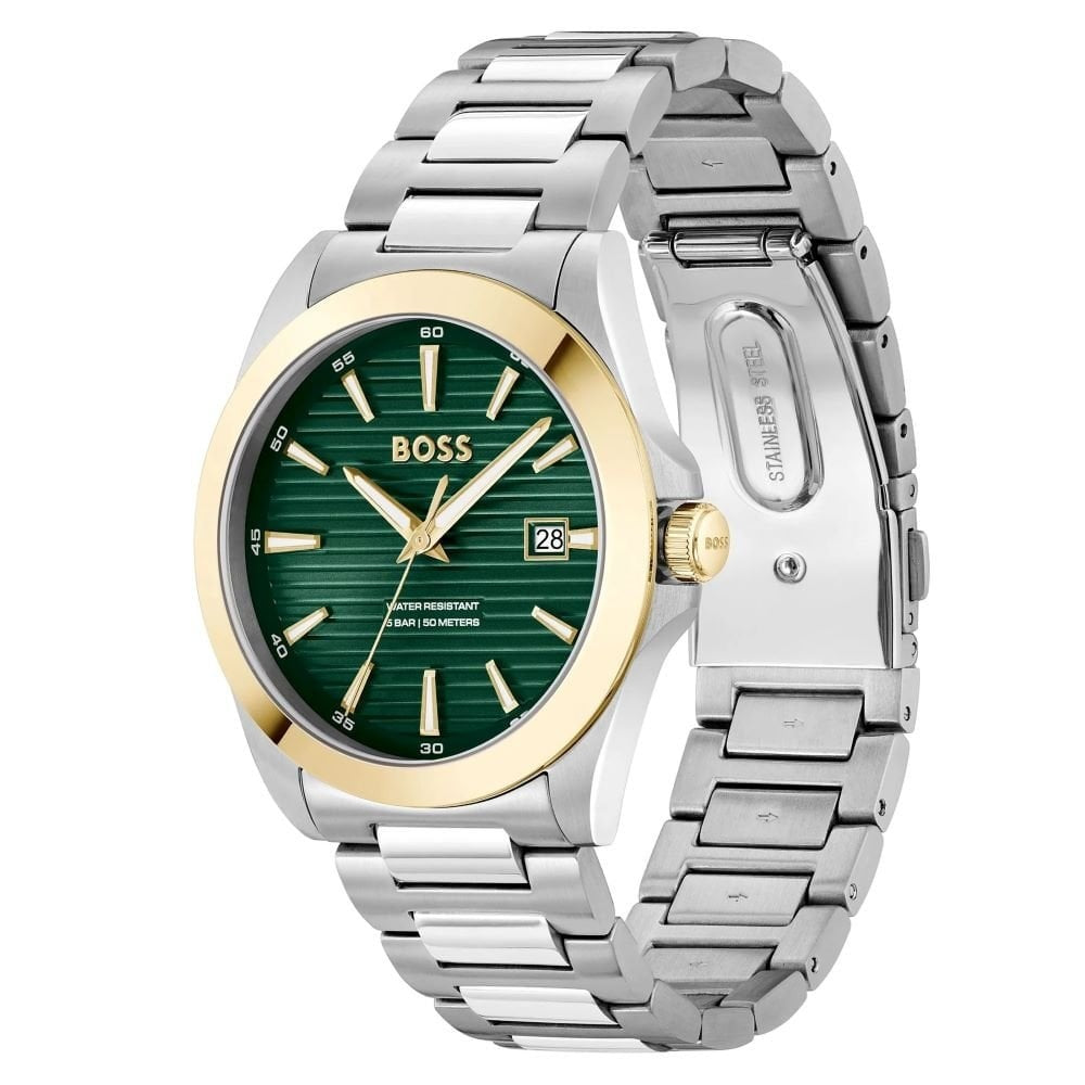BOSS MEN'S STRIKE GREEN DIAL STAINLESS STEEL WATCH
