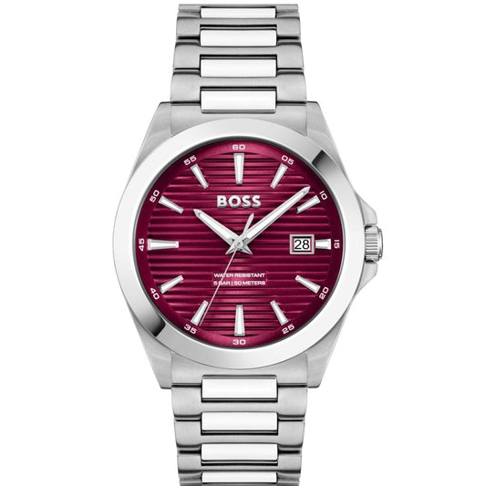 BOSS MEN'S STRIKE RED DIAL STAINLESS STEEL WATCH