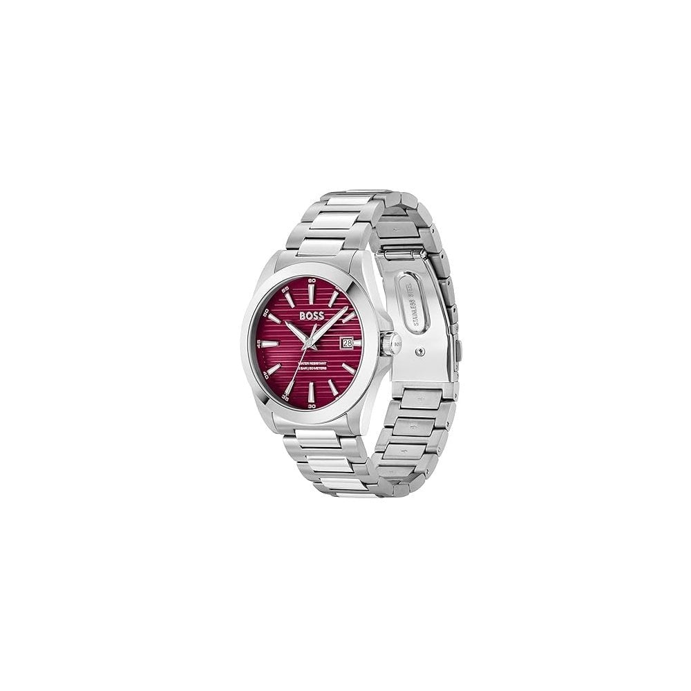 BOSS MEN'S STRIKE RED DIAL STAINLESS STEEL WATCH