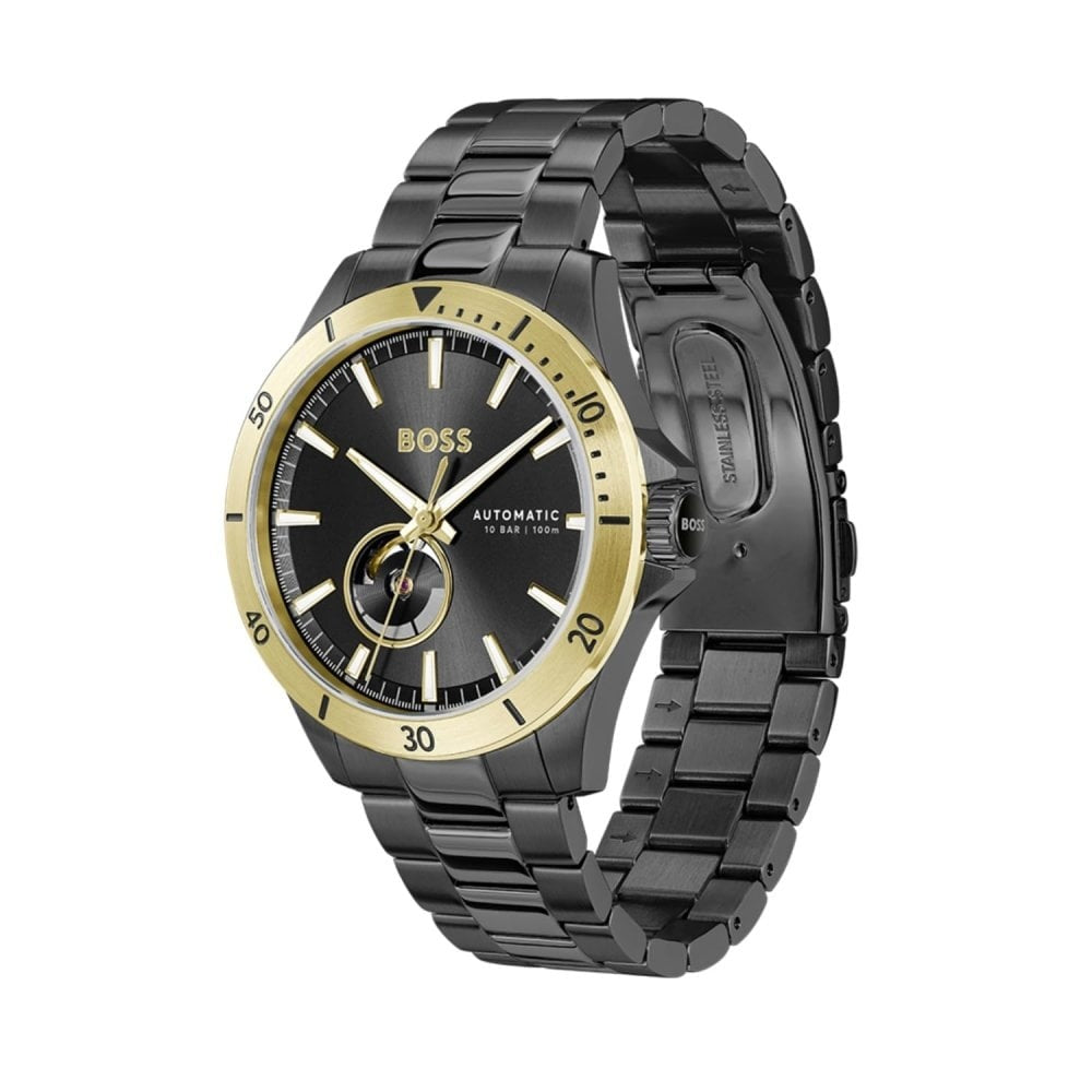 BOSS MEN'S TROPER AUTOMATIC BLACK STAINLESS STEEL WATCH