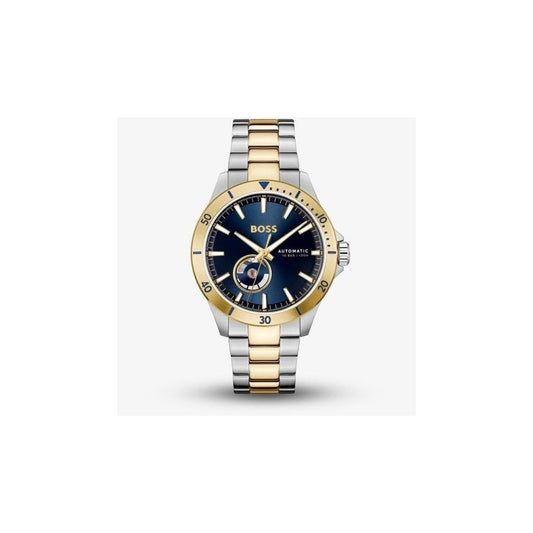 BOSS MEN'S TROPER BLUE DIAL AUTOMATIC TWO TONED STAINLESS STEEL WATCH
