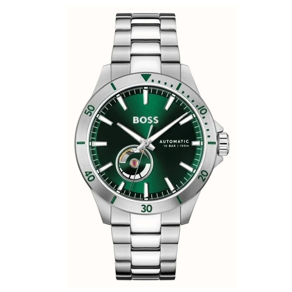 BOSS MEN'S TROPER GREEN DIAL AUTOMATIC STAINLESS STEEL WATCH