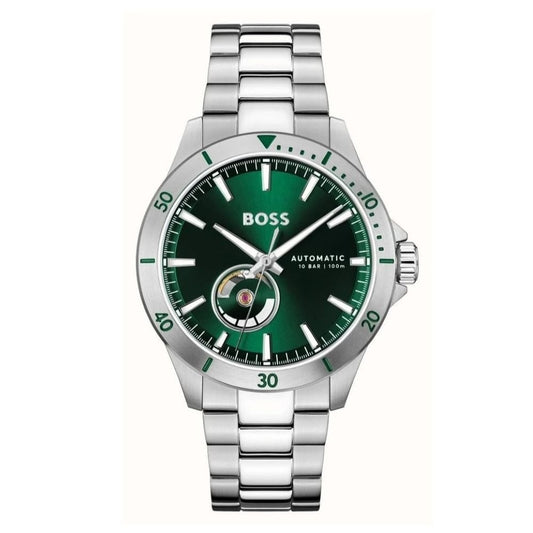 BOSS MEN'S TROPER GREEN DIAL AUTOMATIC STAINLESS STEEL WATCH