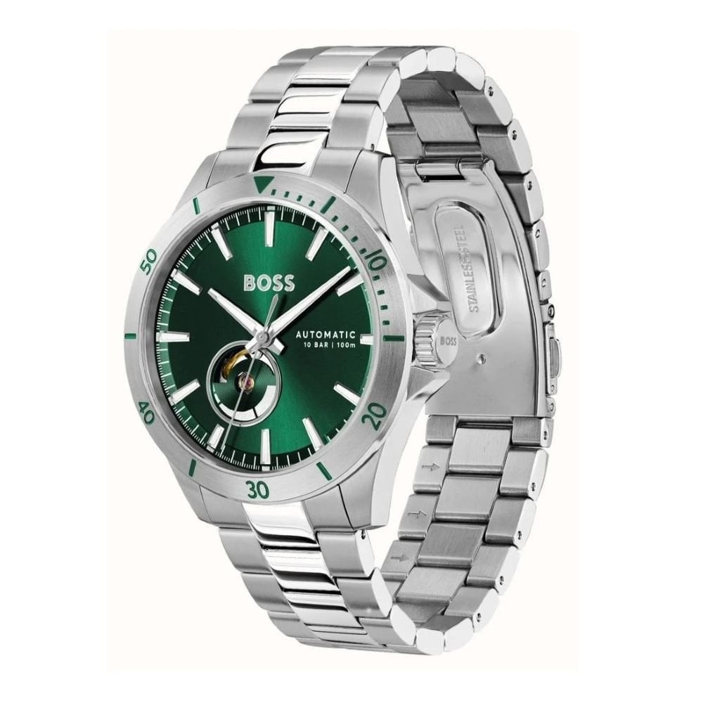 BOSS MEN'S TROPER GREEN DIAL AUTOMATIC STAINLESS STEEL WATCH
