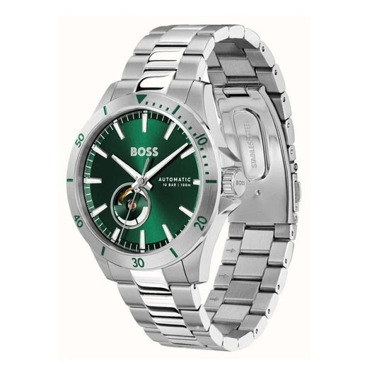 BOSS MEN'S TROPER GREEN DIAL AUTOMATIC STAINLESS STEEL WATCH