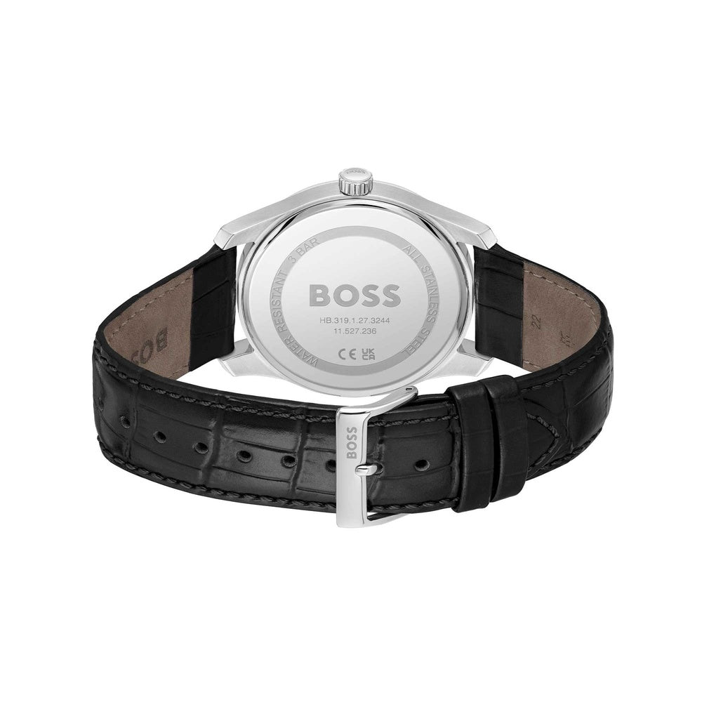 BOSS PRINCIPLE GENTS BLACK LEATHER WATCH