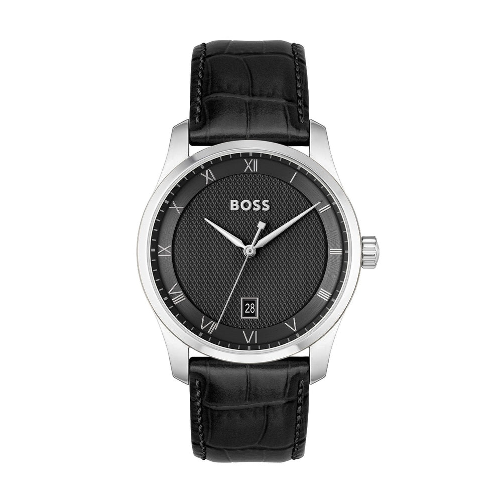 BOSS PRINCIPLE GENTS BLACK LEATHER WATCH