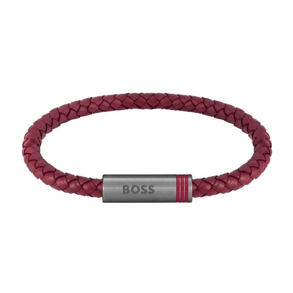 BOSS RED LEATHER BRAIDED BRACELET