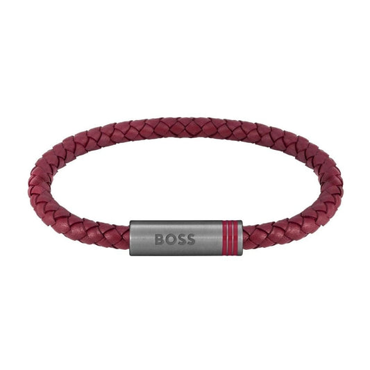 BOSS RED LEATHER BRAIDED BRACELET