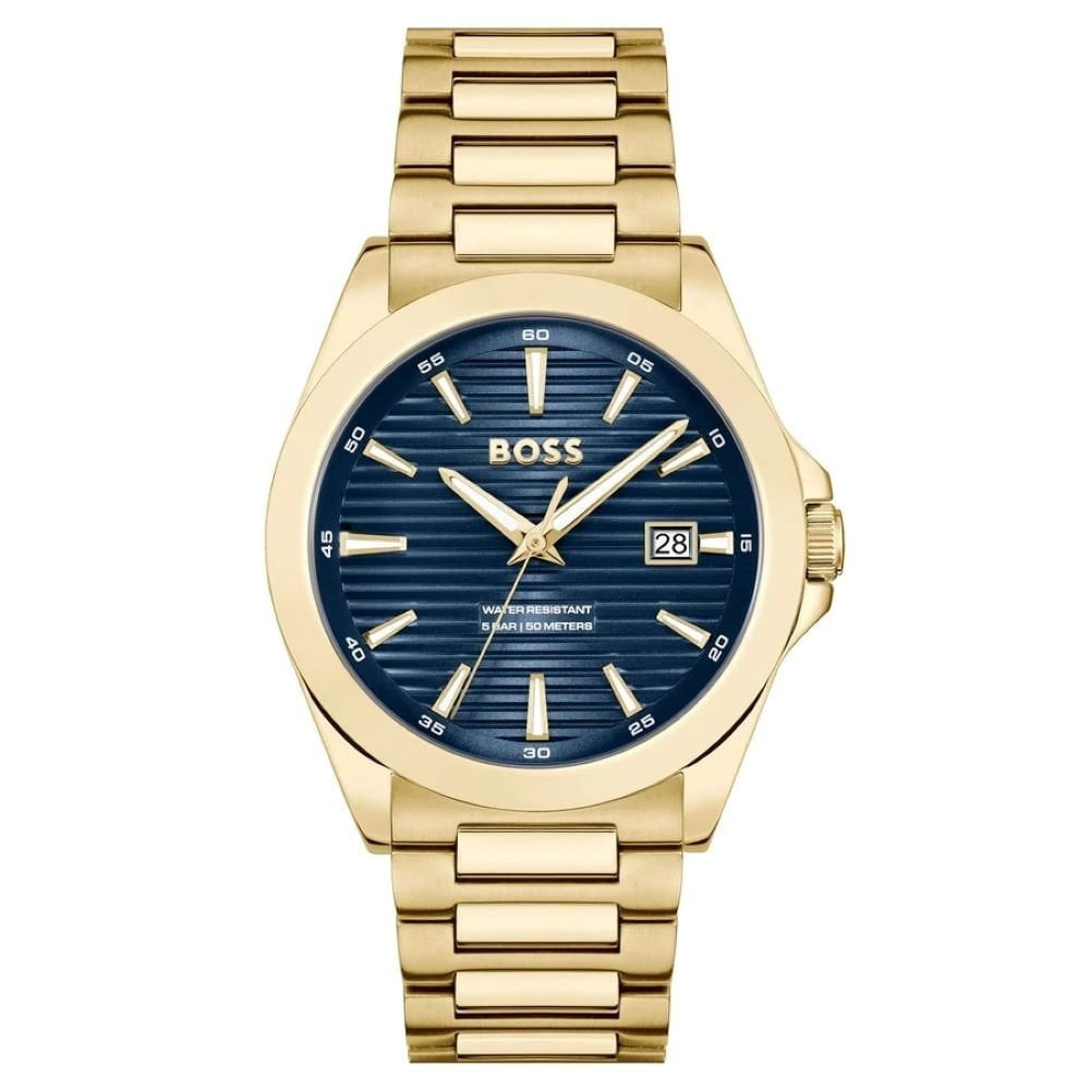 BOSS STRIKE BLUE DIAL GOLD STAINLESS STEEL WATCH