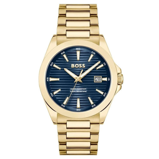 BOSS STRIKE BLUE DIAL GOLD STAINLESS STEEL WATCH