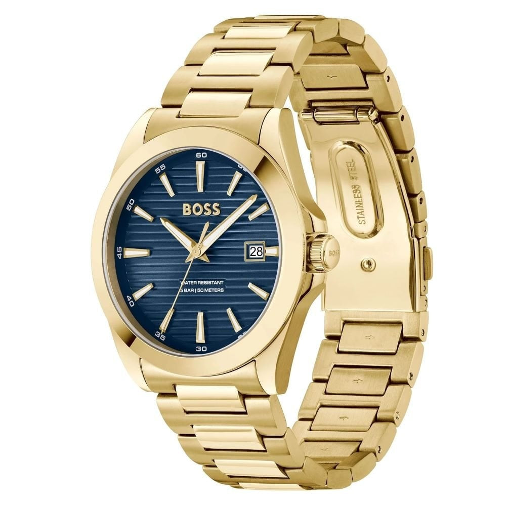 BOSS STRIKE BLUE DIAL GOLD STAINLESS STEEL WATCH