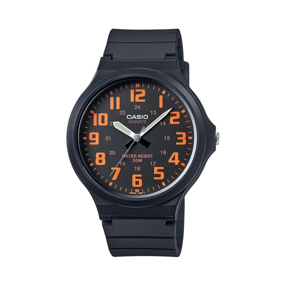 BOYS ANALOGUE BLACK & ORANGE QUARTZ WATCH WITH RESIN STRAP