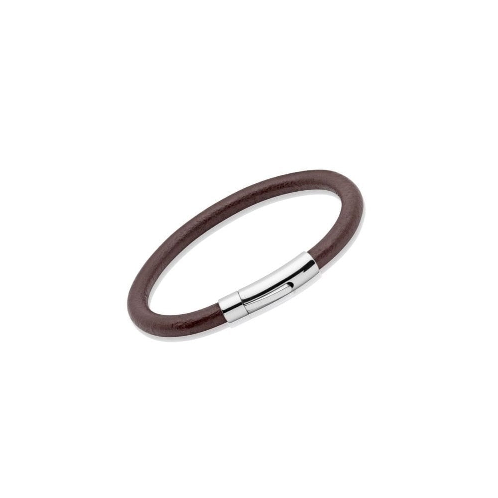 BROWN LEATHER BRACELET STAINLESS STEEL CLASP