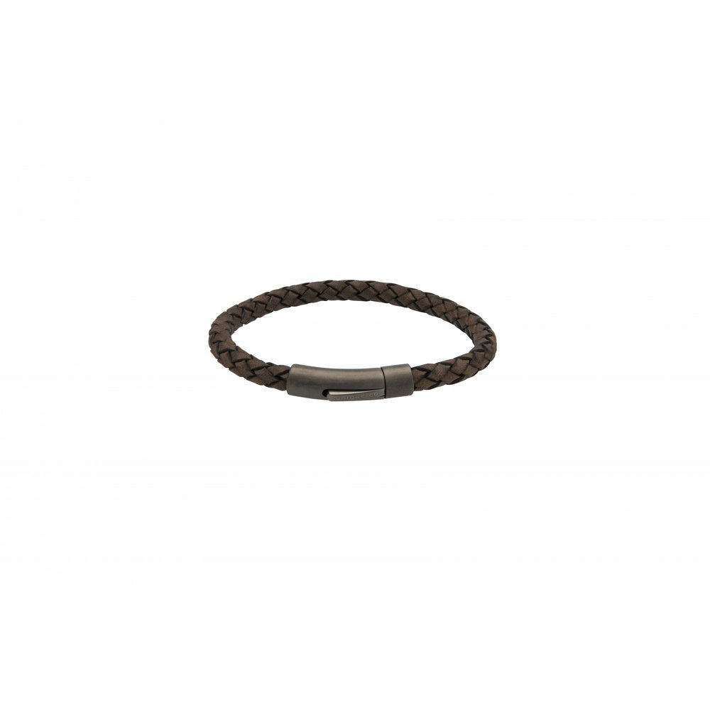 BROWN LEATHER BRACELET WITH STAINLESS STEEL CLASP