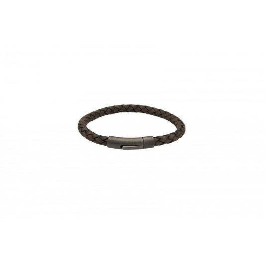 BROWN LEATHER BRACELET WITH STAINLESS STEEL CLASP