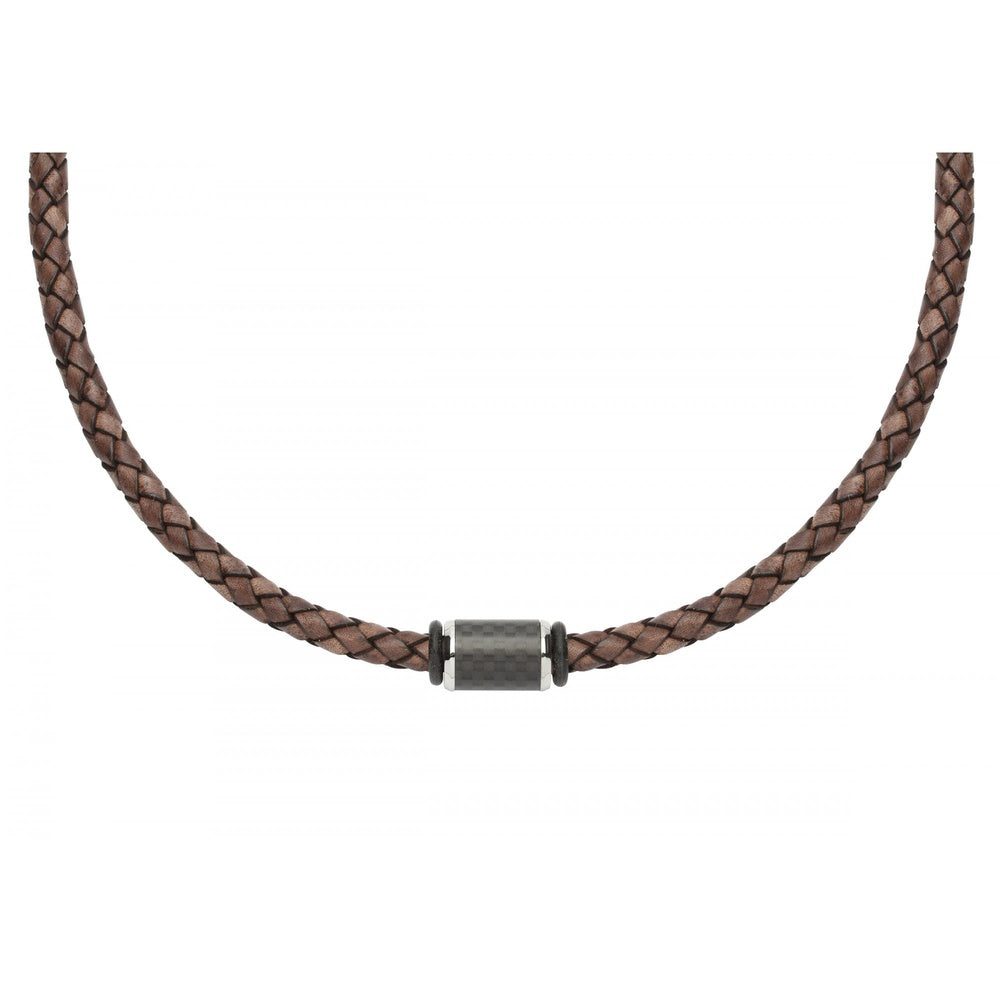 BROWN LEATHER CHAIN STAINLESS STEEL CLASP