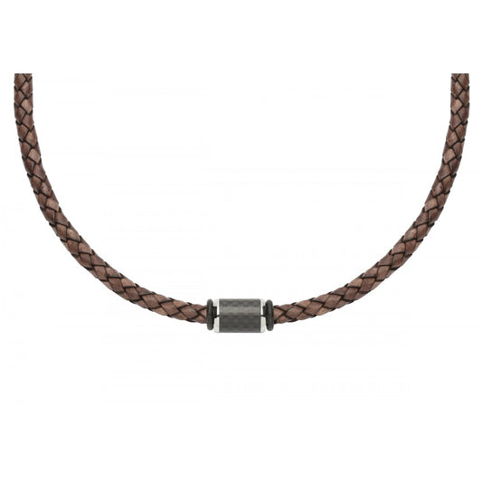 BROWN LEATHER CHAIN STAINLESS STEEL CLASP