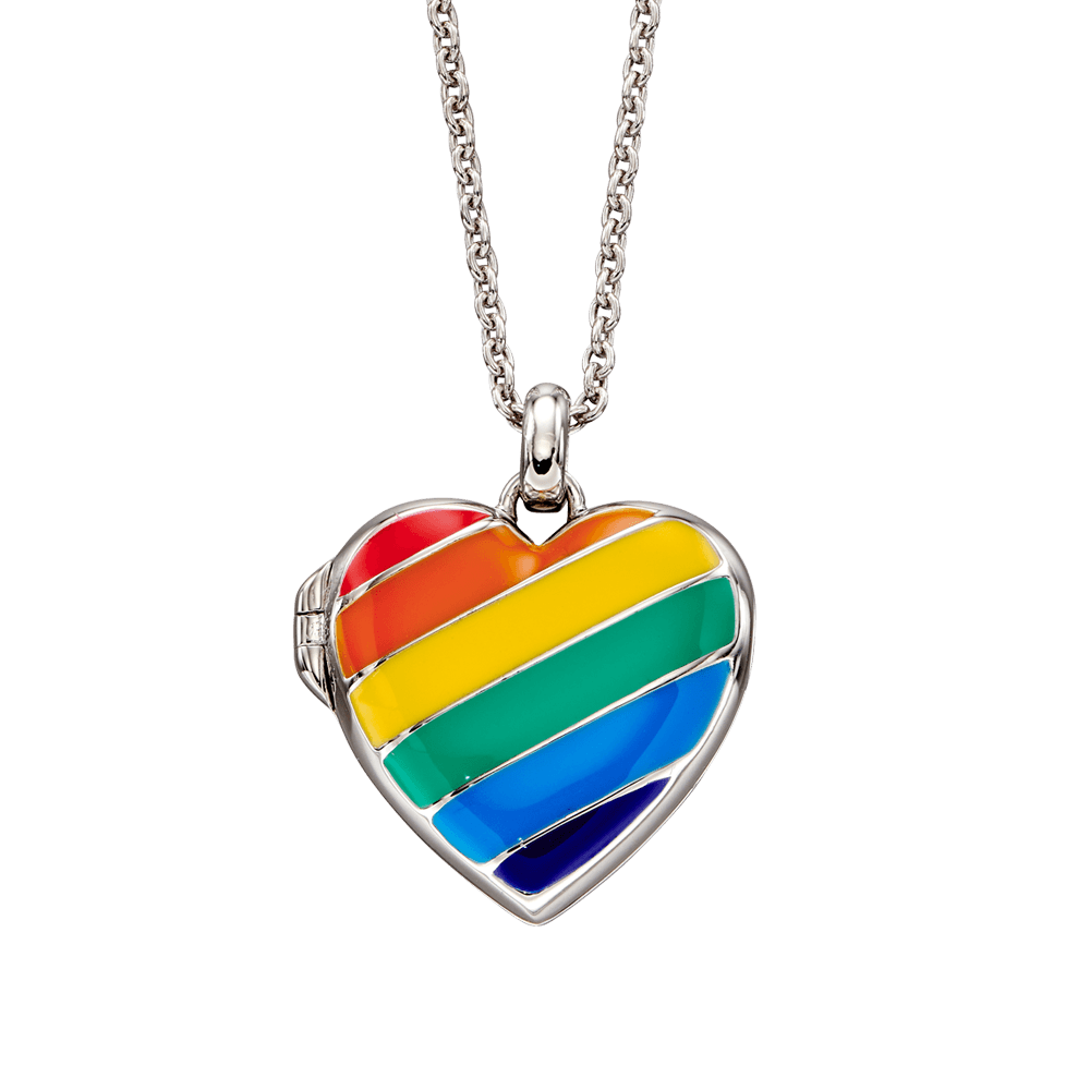BRYONY RAINBOW STERLING SILVER HEART SHAPED LOCKET WITH SILVER CHAIN