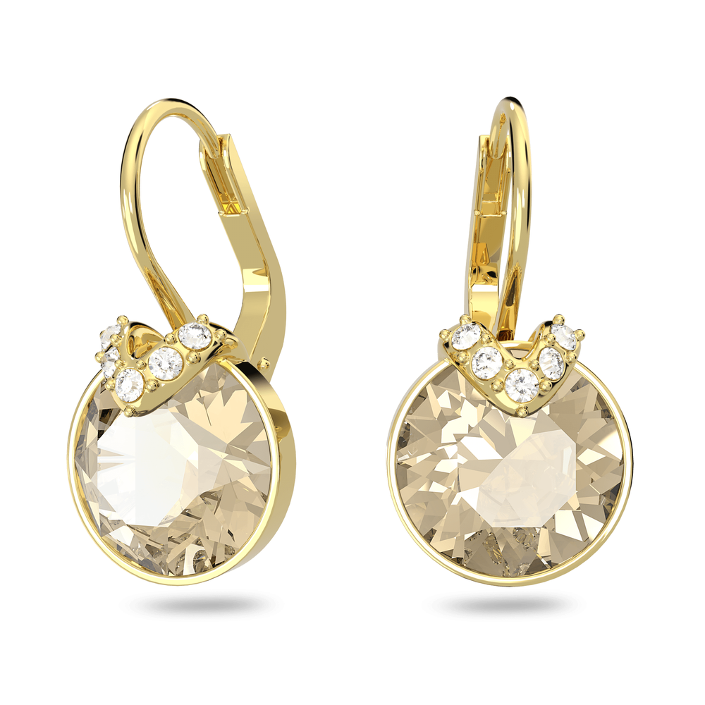 Bella V drop earrings, Round cut, Gold tone, Gold-tone plated