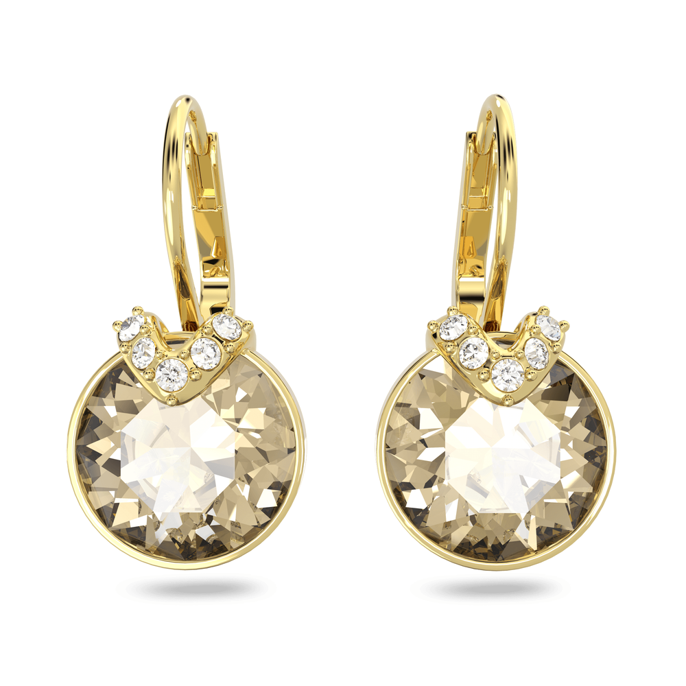 Bella V drop earrings, Round cut, Gold tone, Gold-tone plated