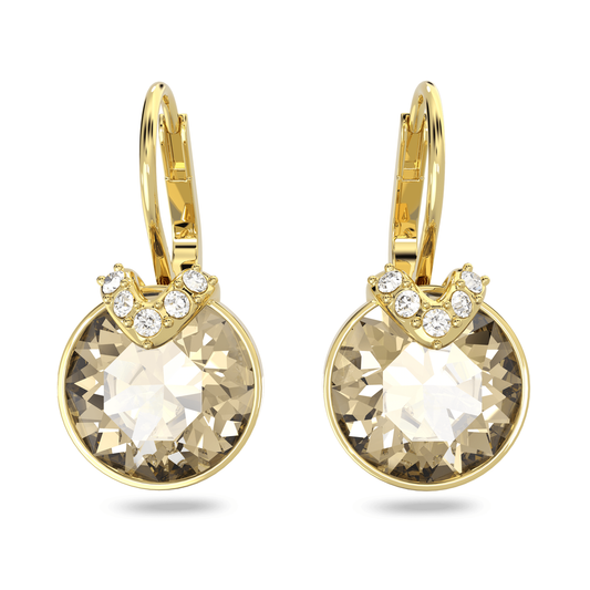 Bella V drop earrings, Round cut, Gold tone, Gold-tone plated