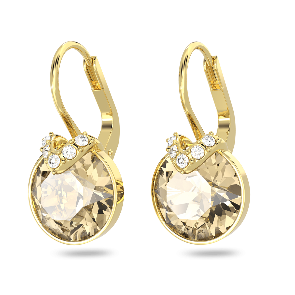 Bella V drop earrings, Round cut, Gold tone, Gold-tone plated