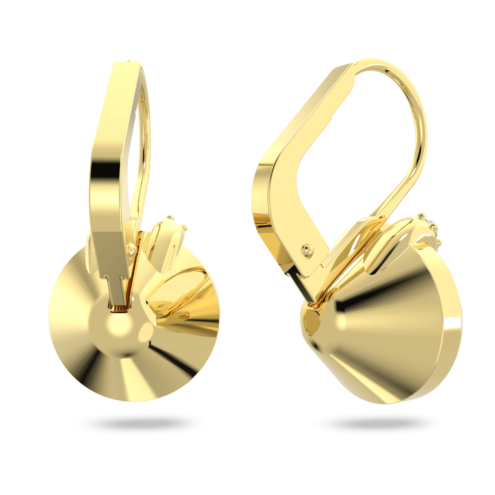 Bella V drop earrings, Round cut, Gold tone, Gold-tone plated