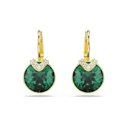 Bella V drop earrings Round cut, Green, Gold-tone plated