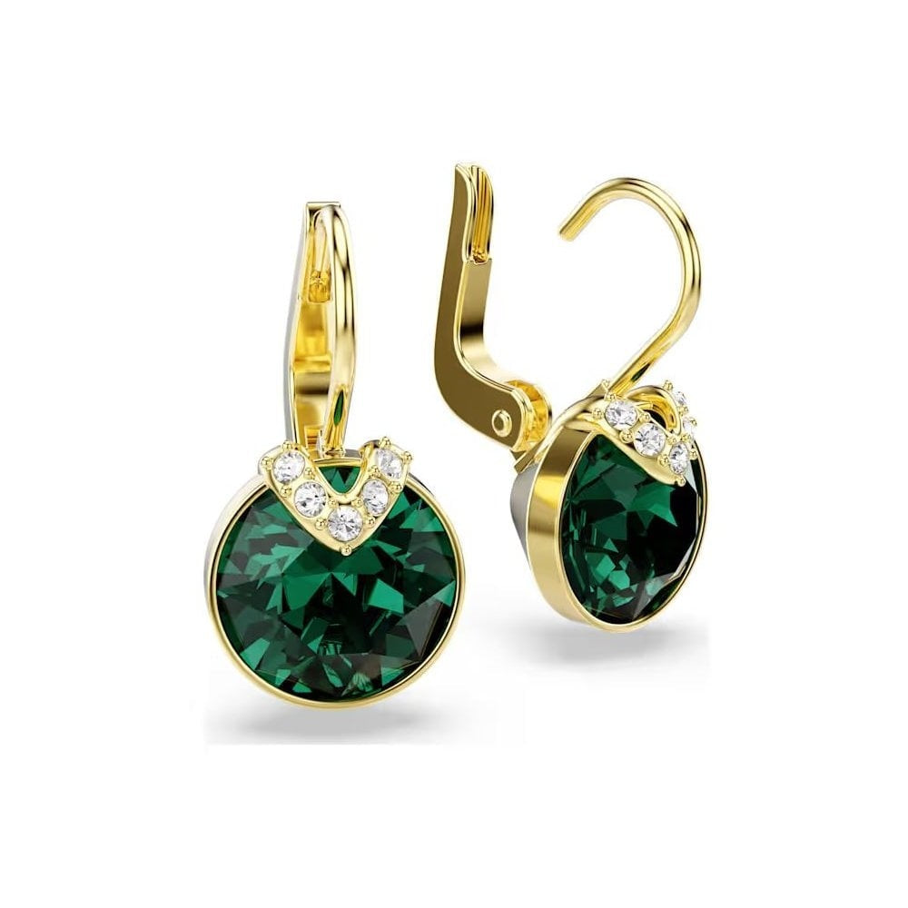 Bella V drop earrings Round cut, Green, Gold-tone plated
