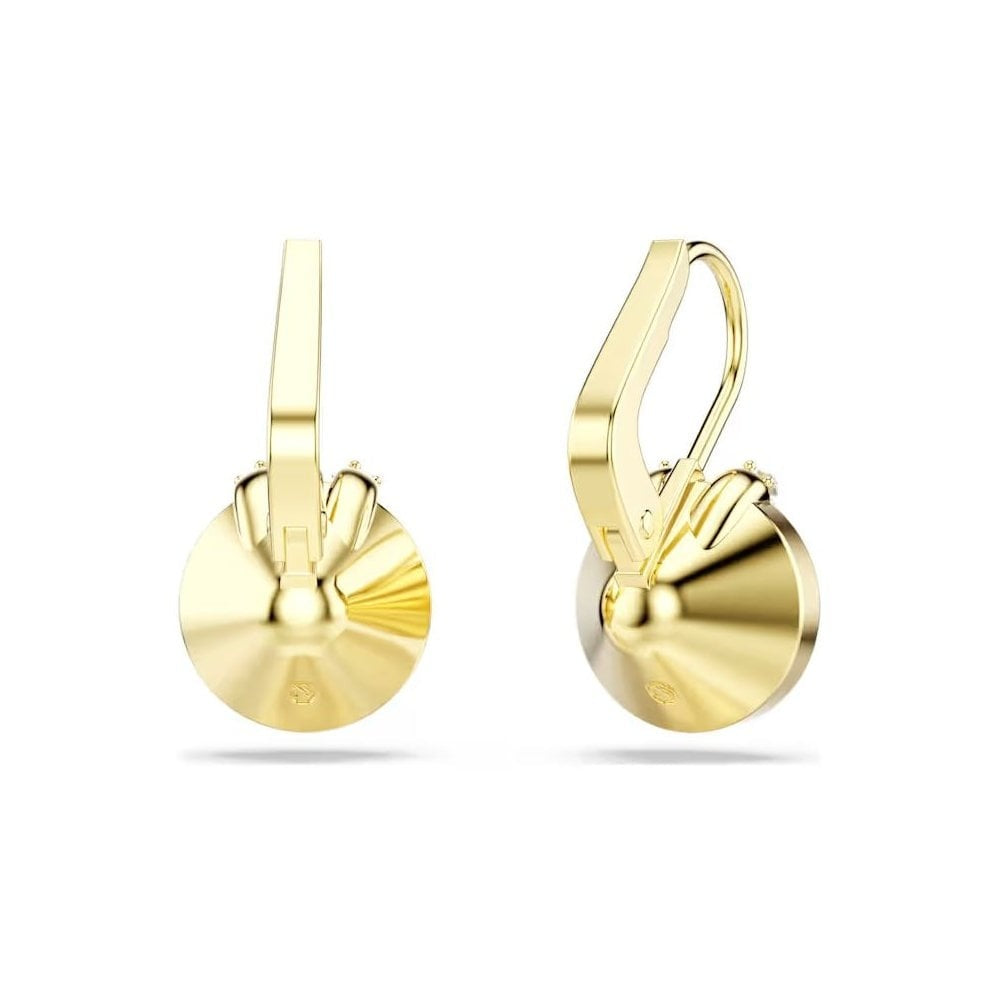Bella V drop earrings Round cut, Green, Gold-tone plated