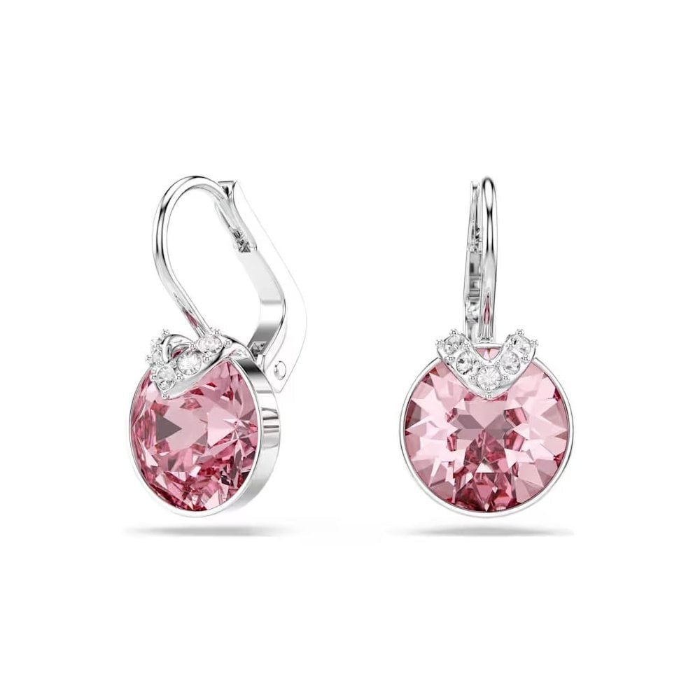 Bella V drop earrings Round cut, Pink, Rhodium plated
