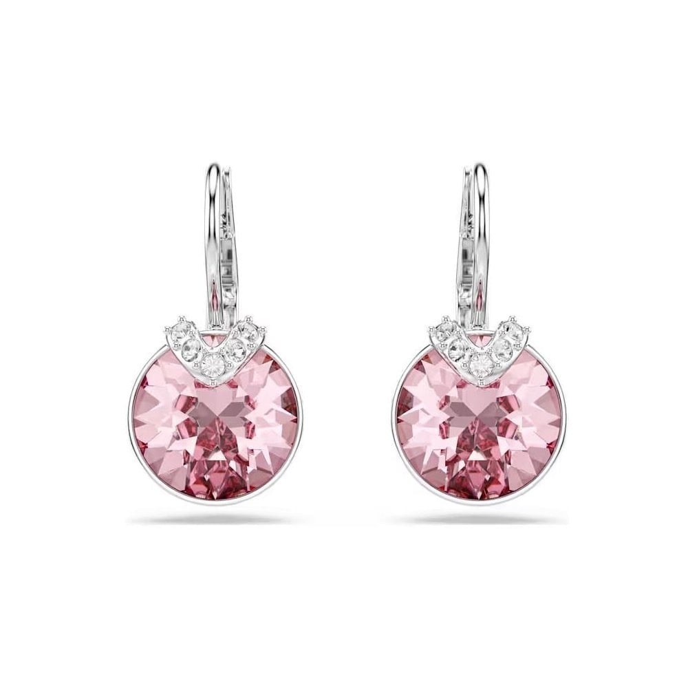 Bella V drop earrings Round cut, Pink, Rhodium plated