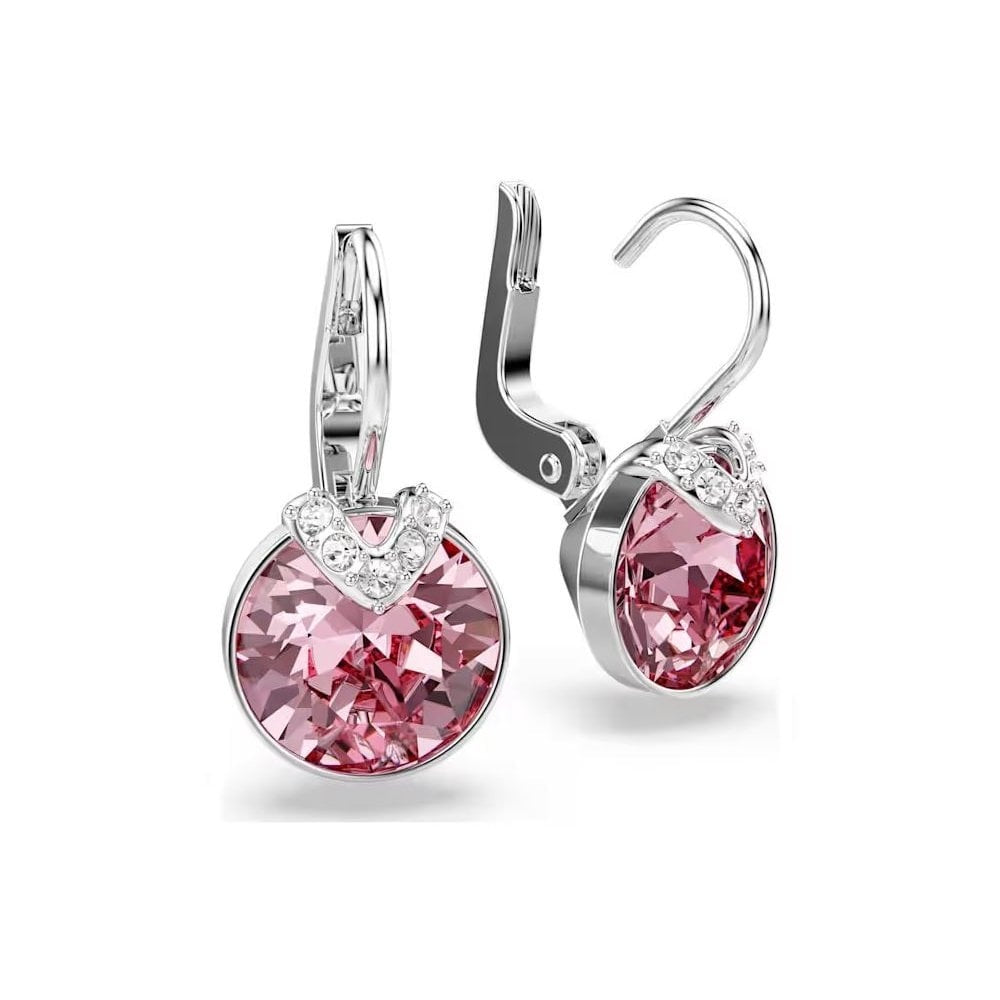 Bella V drop earrings Round cut, Pink, Rhodium plated