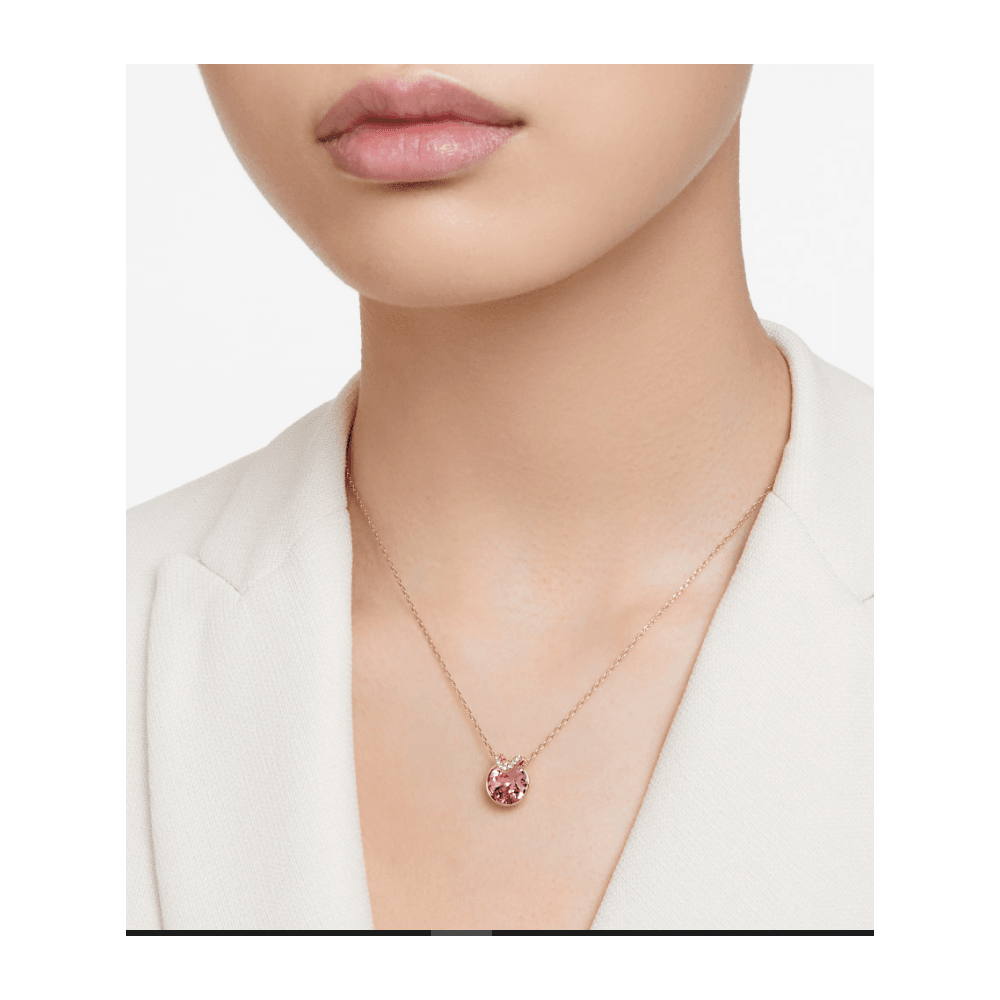 Bella V pendant Round cut, Pink, Rose gold-tone plated