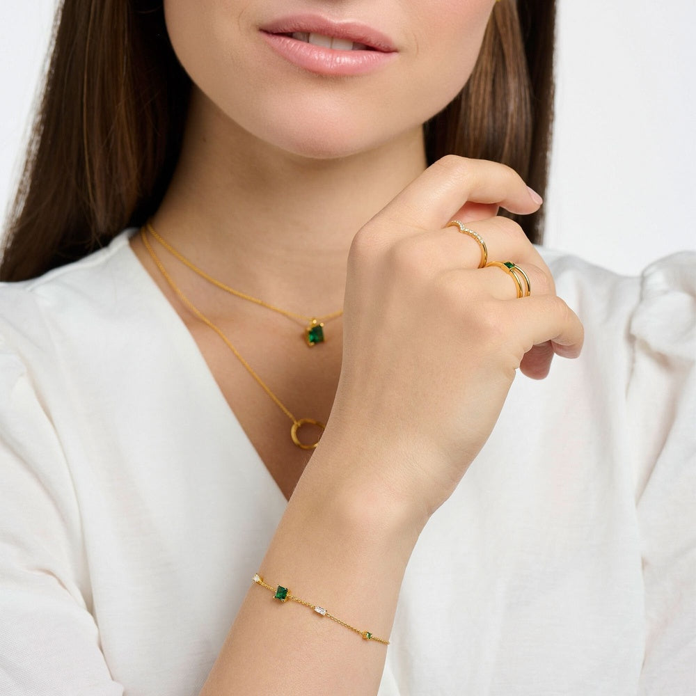 Bracelet with green & white stones, 18k yellow gold plating, 925 Sterling silver