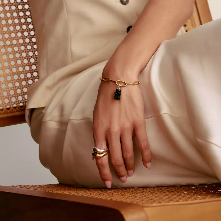 THOMAS SABO 18CT GOLD ON SIL PAPERCLIP CHARM BRACELET WITH CONNECT LINK
